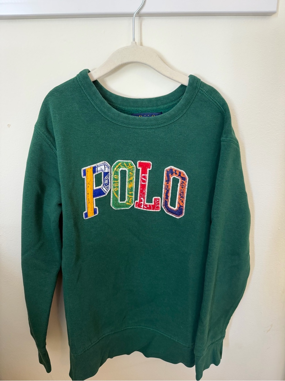 Polo by Ralph Lauren Green Crewneck Sweatshirt with Multicolor POLO Applique